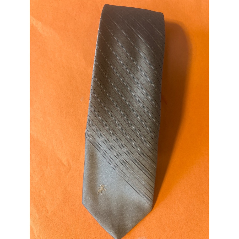 Bronzini‎ Necktie Mens One Size Grey Excellent Unicorn Logo Striped Silk Blend